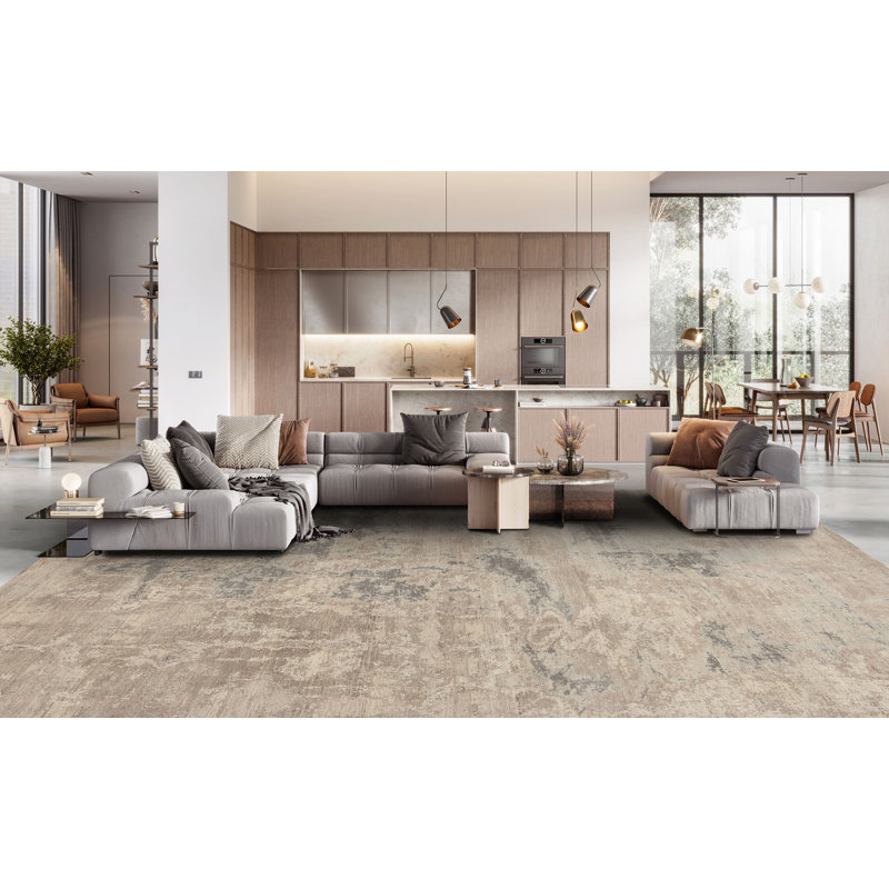 Leonardo Hand Knotted Wool Abstract Area Rug in Cream, Rectangle 10' x 14'