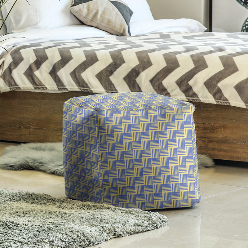 Repose-pieds cubique à rayures classic basketweave, Jaune / bleu