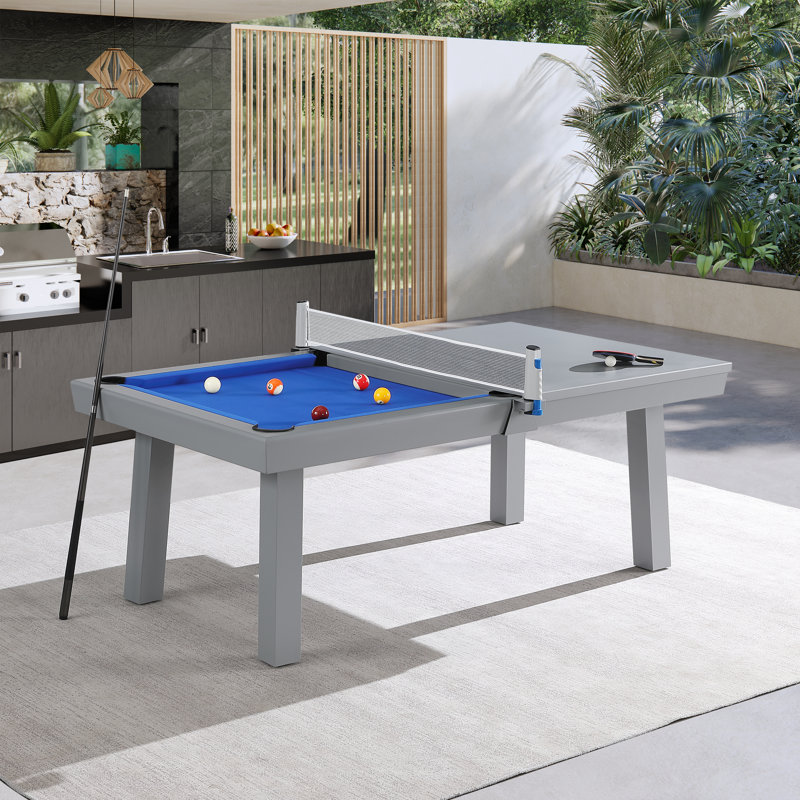 Table de billard d'extérieur / d'intérieur en ardoise avec dessus de salle à manger et accessoires Oasis, gris, Bleu royal