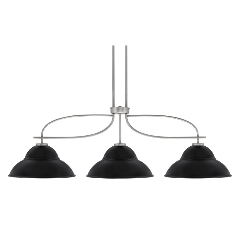 Cavella 3 Light Island Light Shown In Graphite Finish With 13" Matte Black Double Bubble Metal Shades