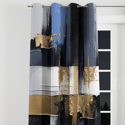 Blue Paint Elegance III - Collages Grommet Curtain - Room Darkening Abstract Curtain - 1 Panel