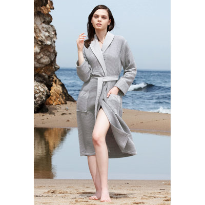Peignoir blanc gaufré léger pour femme avec col châle pour femme