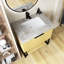 Meuble-lavabo autoportant en contreplaqué rayé pré-assemblé avec lavabo, tiroir et tablette ouverte-828234628-828234629-828234631