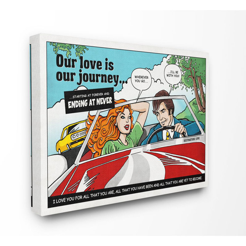 «Love Journey Vintage Comic Book Design» par Ester Kay, impression sur toile, H 30 po x l 40 po x P 1,5 po, Toile tendue