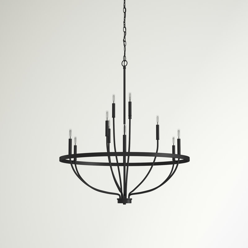 Greyson Dimmable Wagon Wheel Chandelier, Matte Black, 12, 40" H x 40" W x 40" D