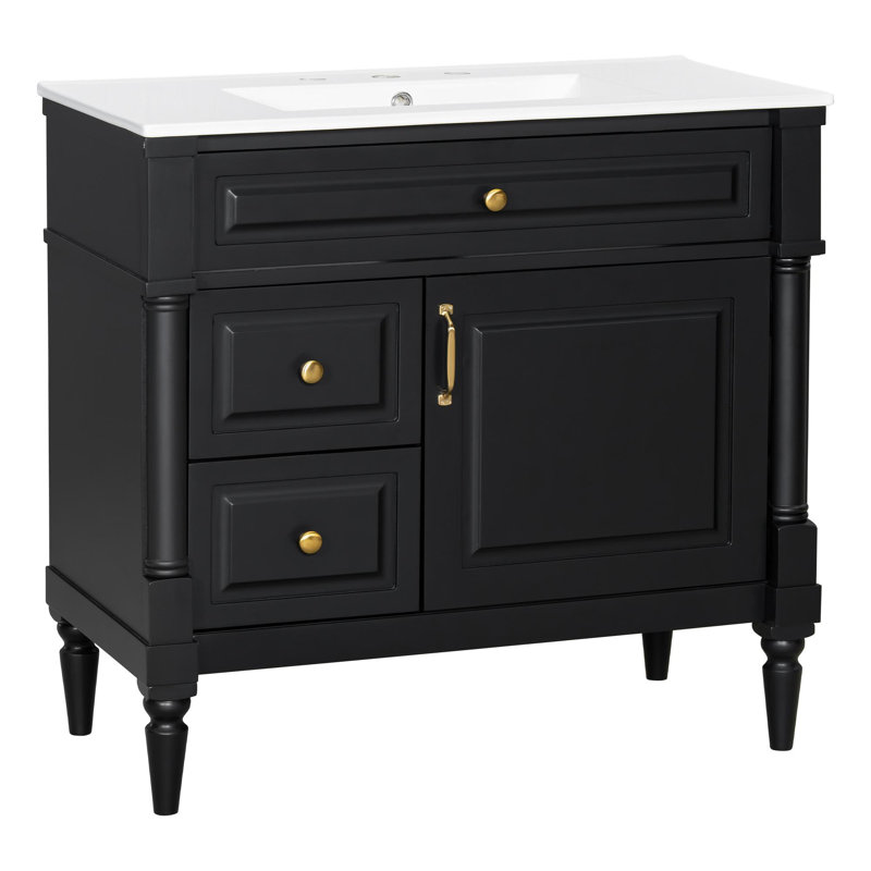 Meuble-lavabo autoportant 36 po avec lavabo en céramique 36 po, Noir