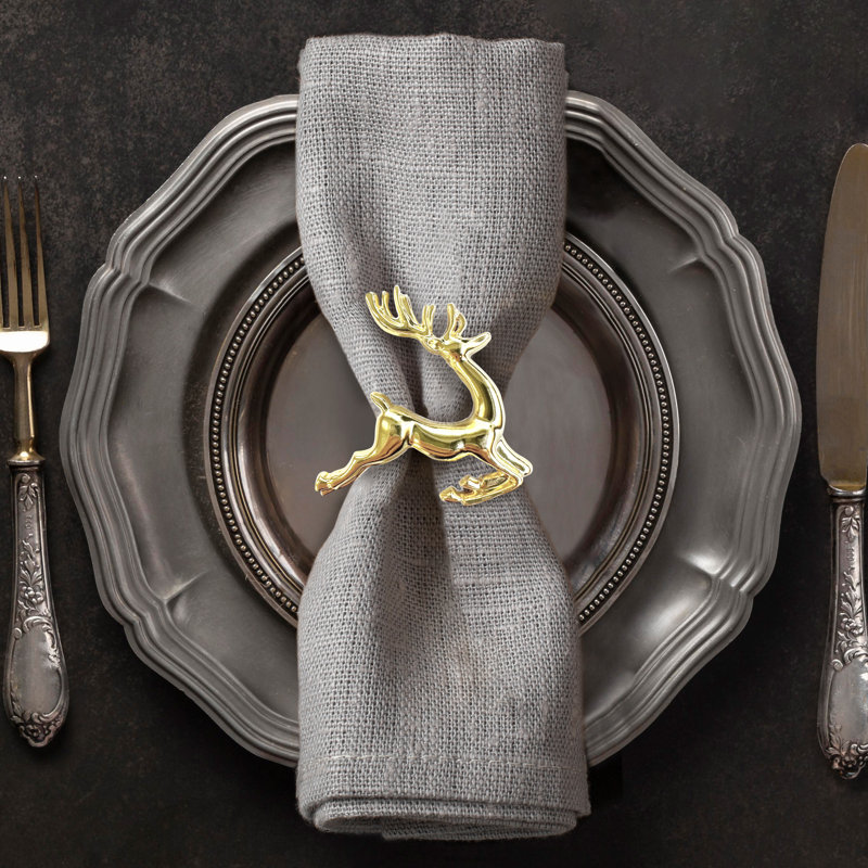 Ensemble de 4 anneaux de serviette dorés en forme de renne pour la décoration de Noël et la table des fêtes