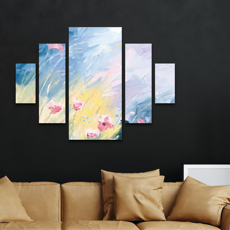 Ensemble de 5 panneaux d'art mural - «Blooms Swaying In The Breeze», art mural sur toile pour décoration de salon, de chambre à coucher ou de bureau 