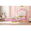 Structure de lit simple tapissier avec lumières DEL, lit princesse rembourré moderne avec tête de lit couronne