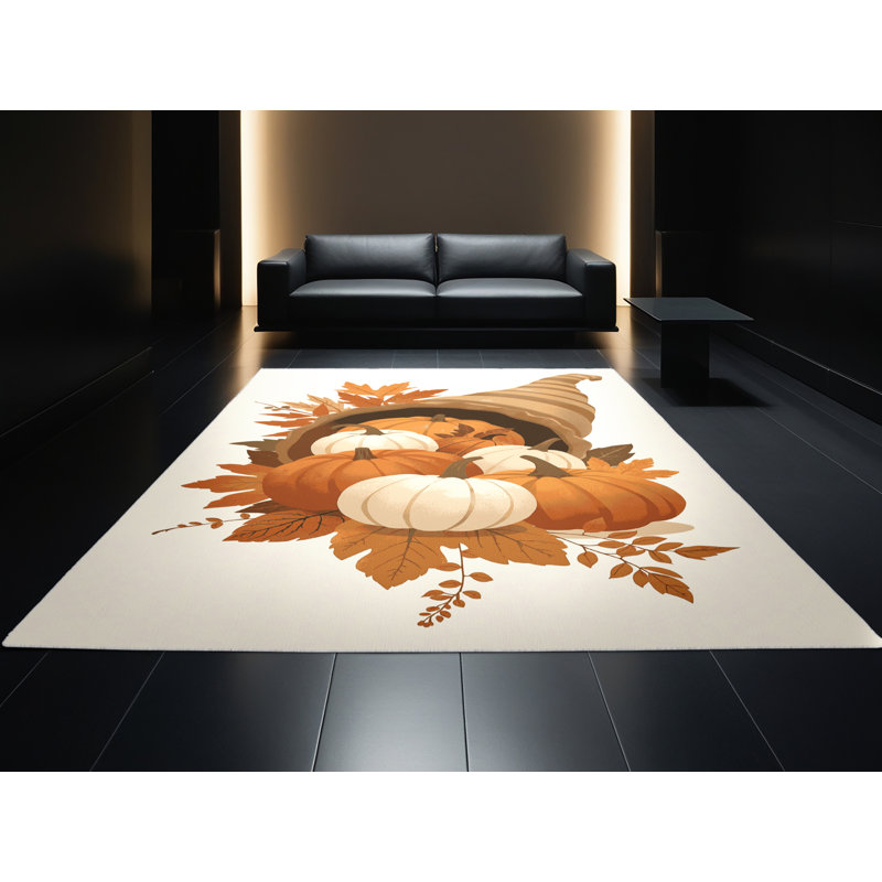 Soft Plush Feuerstein Thanksgiving Modern & Contemporary Abstract Area Rug in Beige – White Binding, 5x8