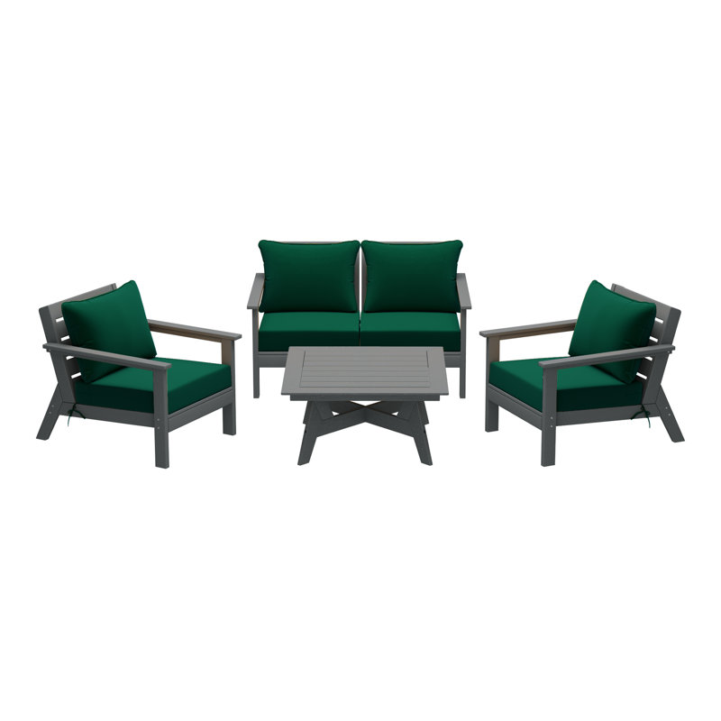 5-Piece Deep Seating Set, Green, Gray