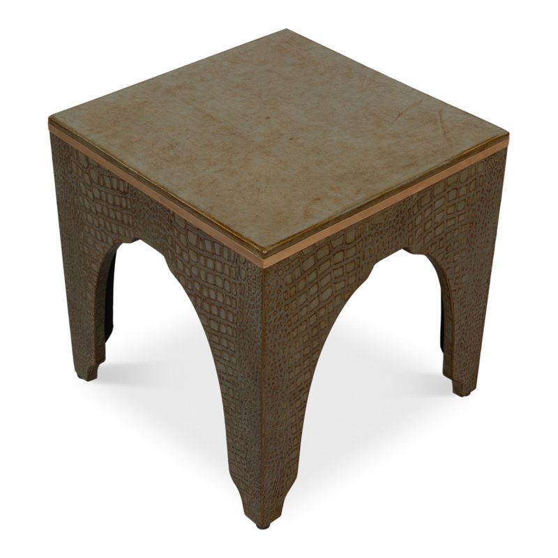 Shagreen Leather Stool, Antique Green