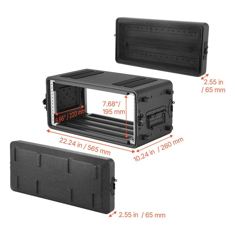 Étui de rangement 4U de 12 po de profondeur, étui peu profond avec compartiment pour microphone, construction en polyéthylène, loquets encastrés, installation facile pour amplificateur, profondeur interne de 8,7 po