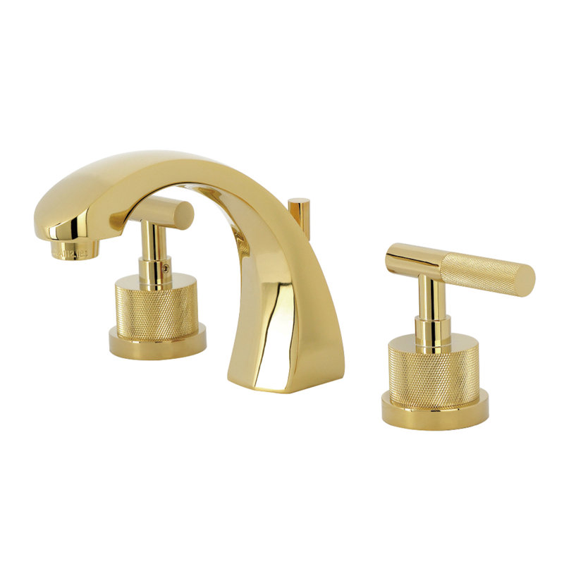 Kingston Brass Convergent Two-Handle 3-Hole Deck Mount Widespread Bathroom Faucet with Knurled Handle and Brass Pop-Up Drain