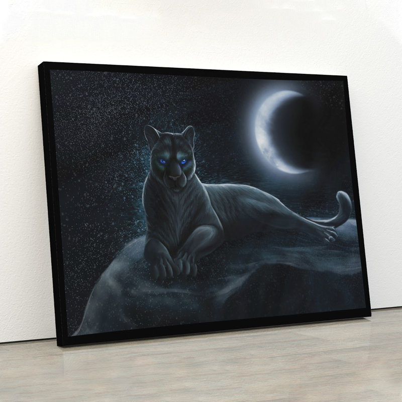 «Black Panther» au clair de lune, toile tendue avec châssis - Illustration animalière, décor à la maison noir et blanc