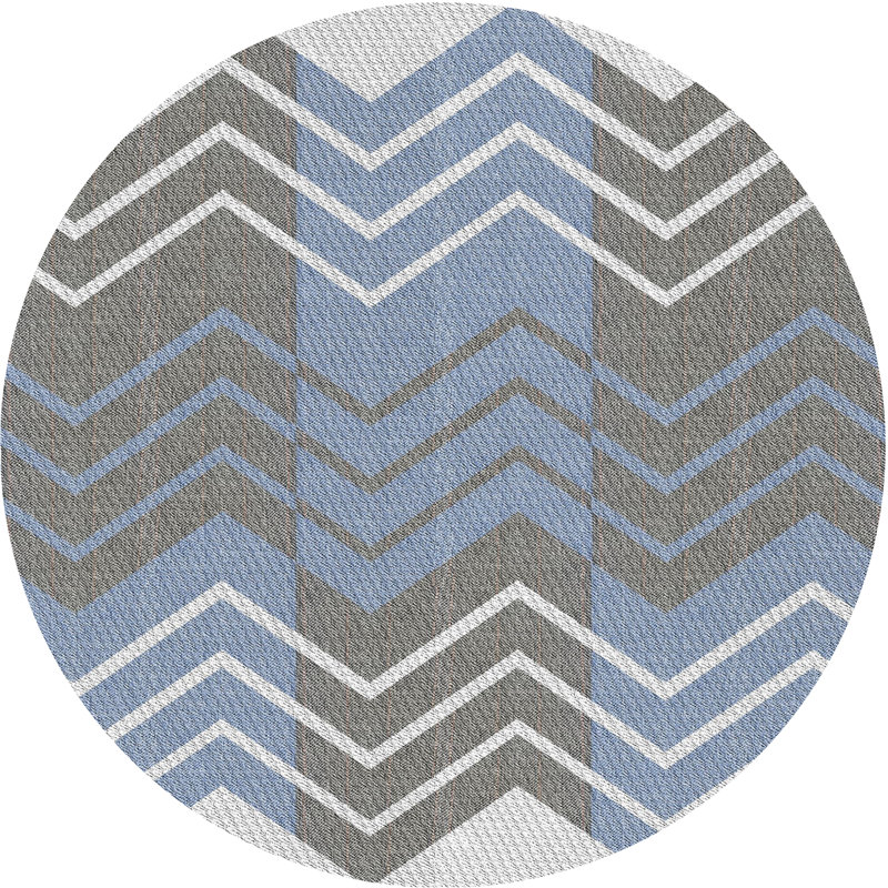 Tapis à chevrons bleu / gris Antre, Rond 6 pi