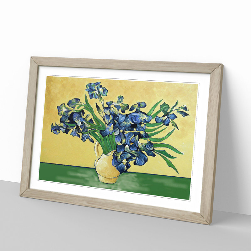 Vase of Irises Vol.2 by Vincent Van Gogh - Picture Frame Painting, 48cm H x 65cm W x 2cm D, Oak Framed