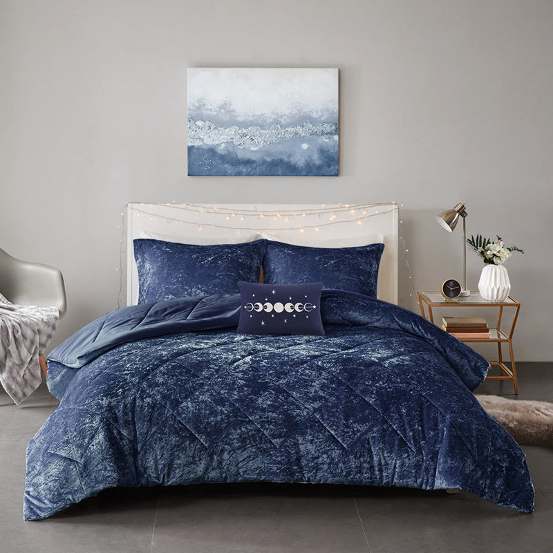 Édredon en velours bleu marine pour très grand / très grand lit - Tissu de luxe, Fer à repasser à vapeur, Marine