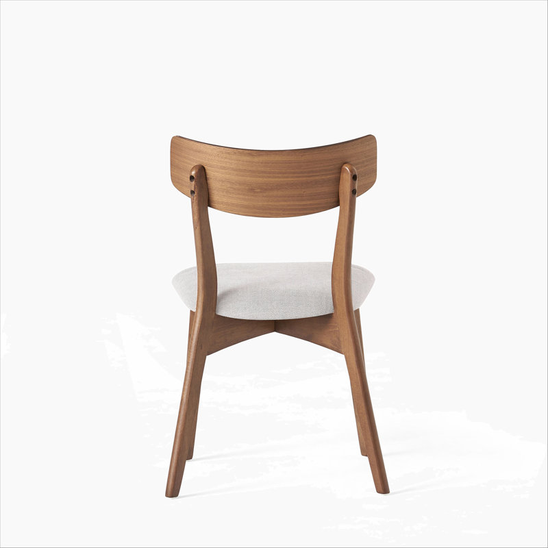 Mid-Century Walnut Finished Frame Upholstered Dining Chairs (Set of 2), Light Beige, 2