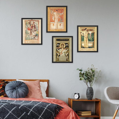 «Leyendecker», art déco multicolore encadré, publicité classique sur toile, impression sur bois, 4 pièces
