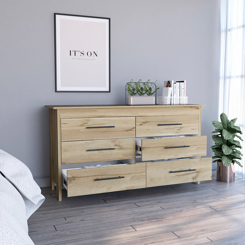 Commode double 6 tiroirs Hms, quatre pieds, plateau supérieur
