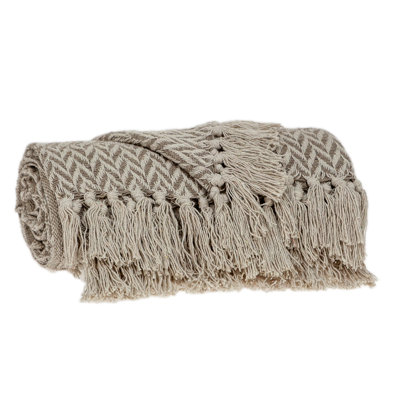 Jeté tissé à la main multicolore à chevrons beige