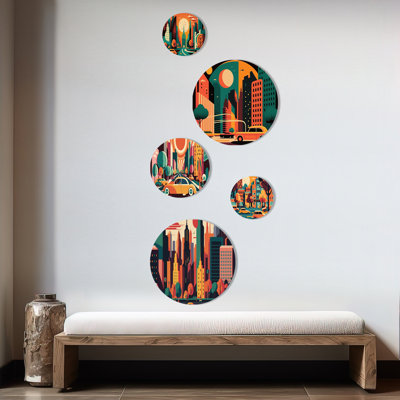 Ensemble de 5 décorations murales colorées Cityscape I
