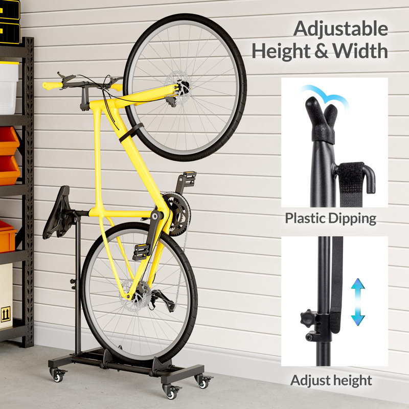 Support à vélo vertical vertical, support de rangement de vélo d'intérieur autoportant Support de vélo d'intérieur à hauteur réglable pour garage et appartement - pour les roues jusqu'à 29 po