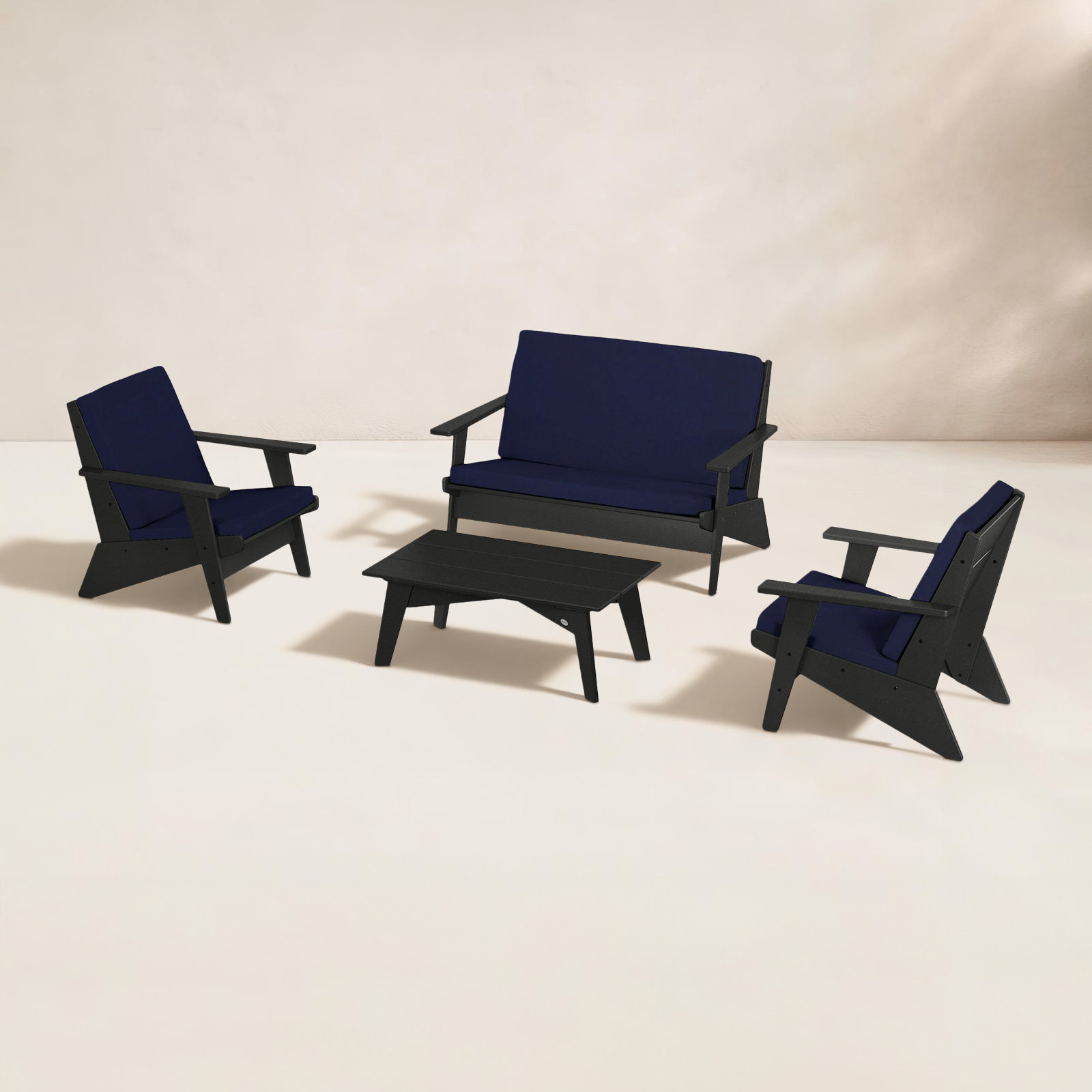 POLYWOOD® Riviera 4-Person Patio Seating Group, Navy, Black