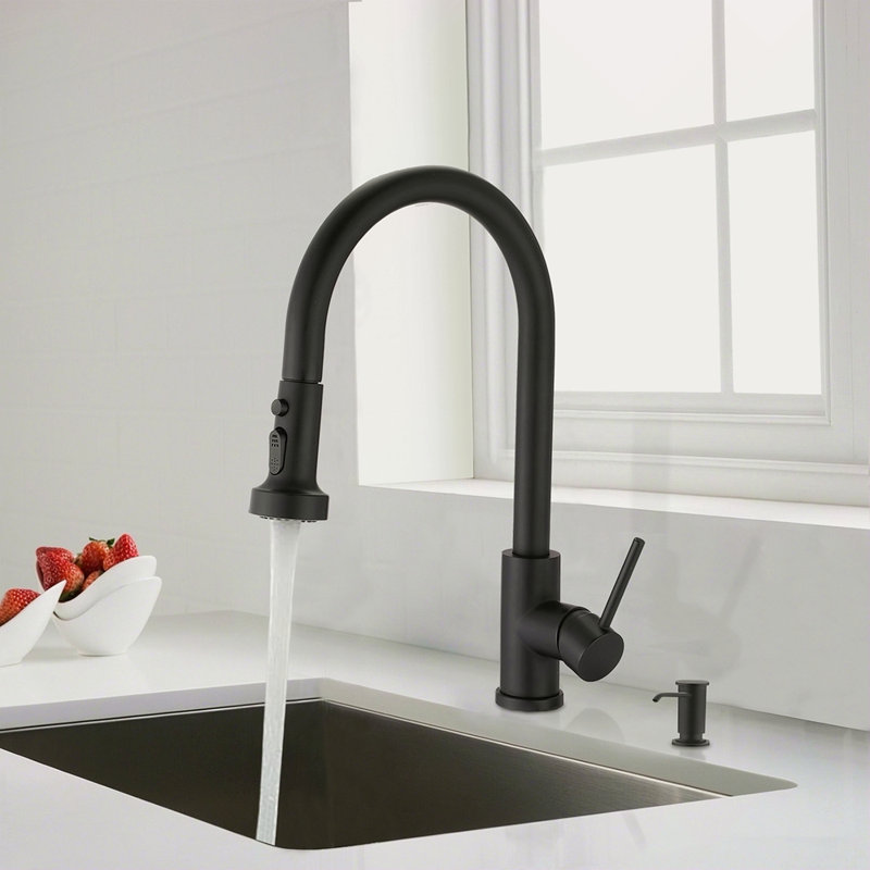 Robinet de cuisine rétractable en acier inoxydable avec distributeur de savon, Nickel brossé