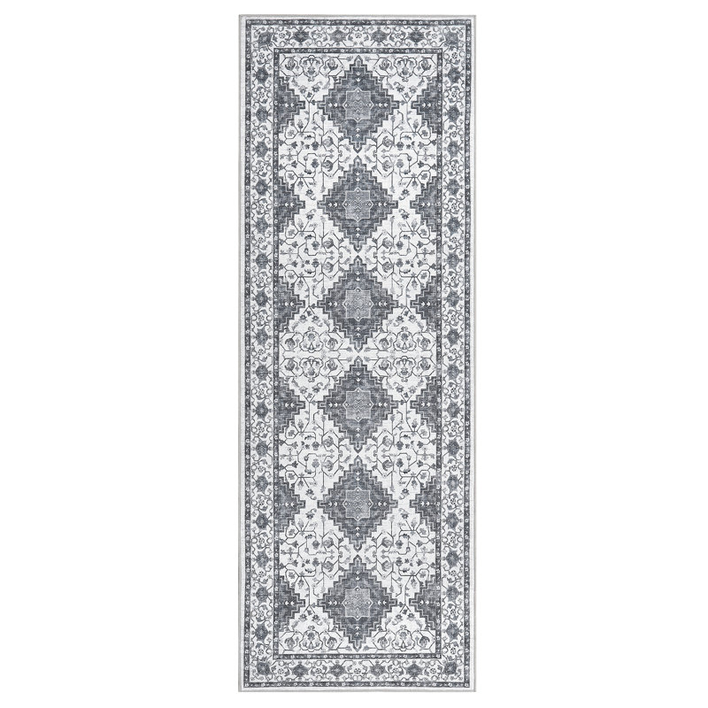 Machine Washable Rug with Rubber Backing for Living Room Oriental Non-Slip Area Rug Easy-Cleaning Vintage Floor Carpet for Bedroom Dining Room