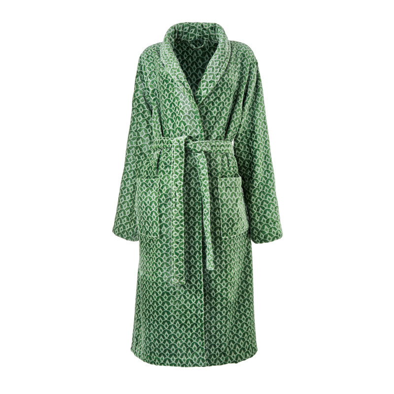 Wave Geo Cotton Blend Velour Gender Neutral Bathrobe with Pockets, Pink, S