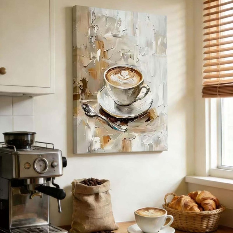 Canvas Wall Art, Latte Art Painting, Framed, Modern Wall Decor, Abstract Texture Canvas Print., 60 cm H x 40 cm W