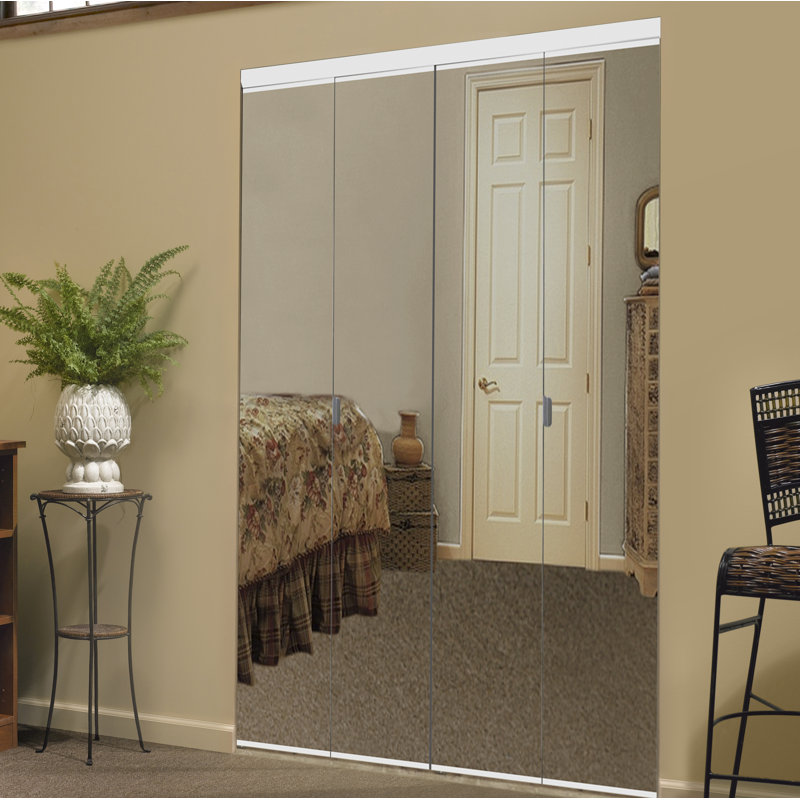 96'' Solid + Manufactured Wood Mirrored with Installation Hardware Kit without Installation Hardware Kit Bi-Fold Door, White