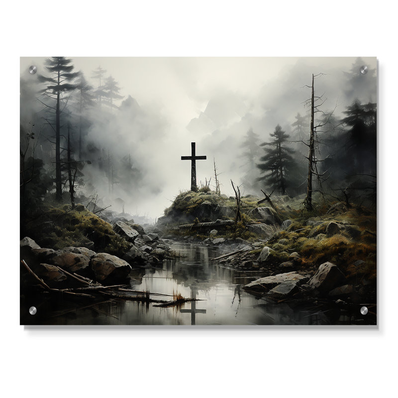 «Cross», croix religieuse, forêt transformée, décor d'art mural acrylique, H 12 po x l 20 po