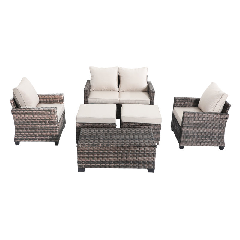 6-piece Wicker Rattan Outdoor Patio Set With Sectional Sofa And Storage Table, White