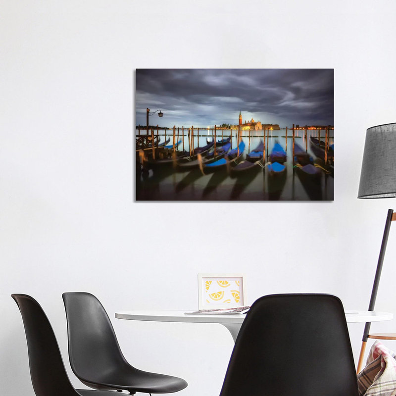 Italy, Venice. Moored Gondolas And Church Of San Giorgio Maggiore At Sunrise. by Jaynes Gallery - Wrapped Canvas Print