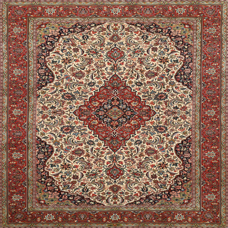 Tapis oriental beige / brun / rouge, Carré 6 pi