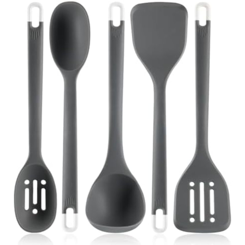 Heat Resistant 13inch Long Kitchen Gadgets, BPA Free Non Stick Rubber Cook Accessories For Food Prep, Frying, Serving, Basting (Dark Grey)