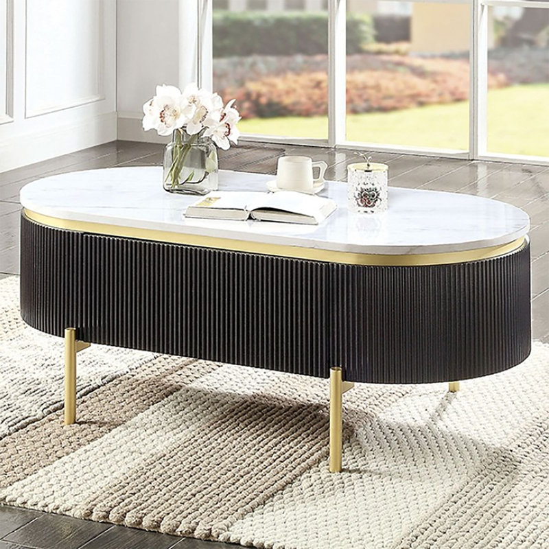 Table basse à 4 pieds avec rangement Harelkin, Noyer foncé / doré