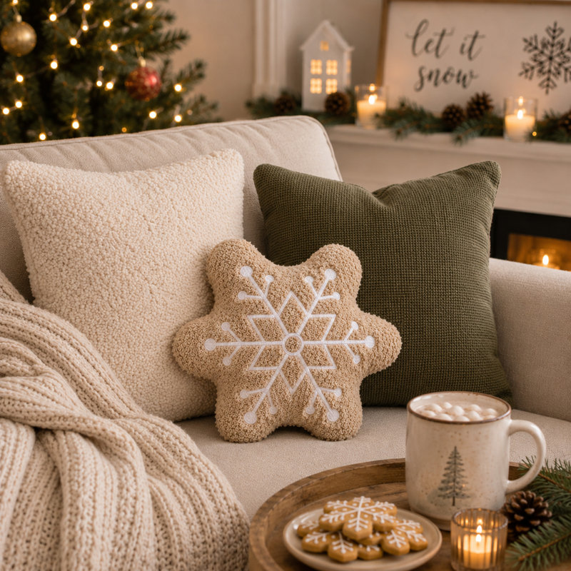 Coussin décoratif en polyester Snowflake - Coussin décoratif en forme de flocon de neige
