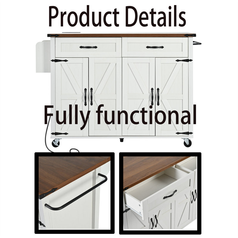 Jenisis Wood Kitchen Island, White