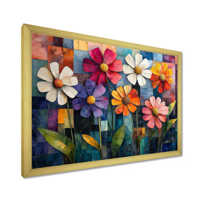 Irruj, prairie géométrique aux teintes mélangées, fleurs sauvages cubistes I - art mural fleurs sauvages