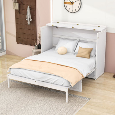 Grand lit escamotable en bois avec ports USB et tiroir