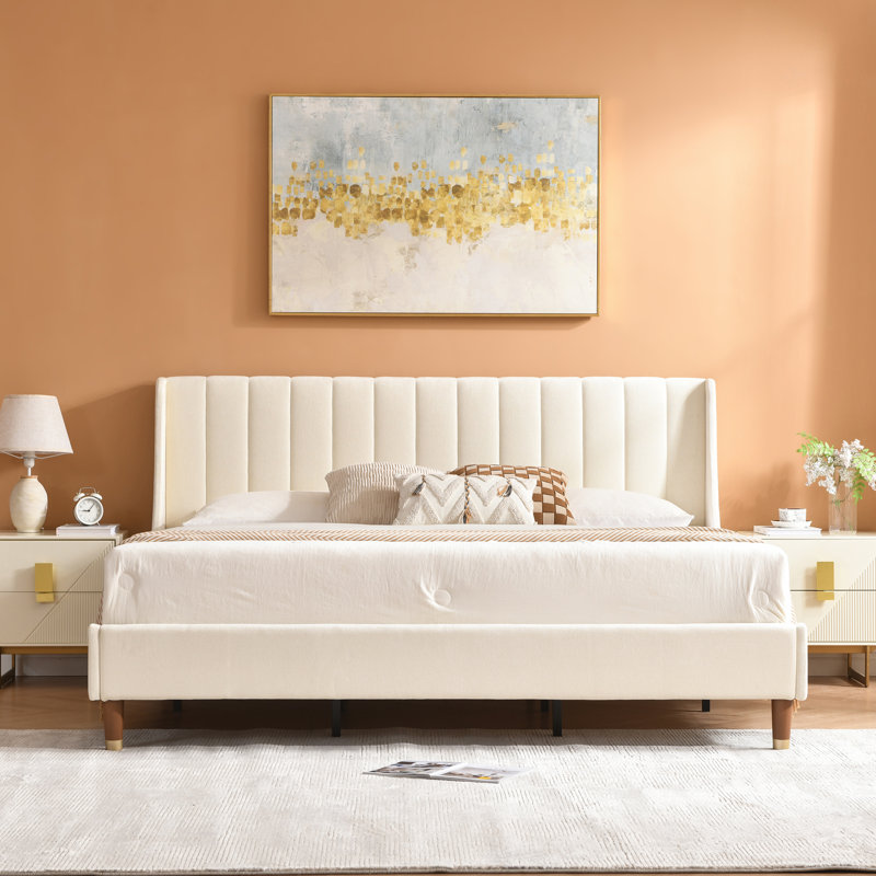Linvel Upholstered Wingback Platform Bed, King, Cream