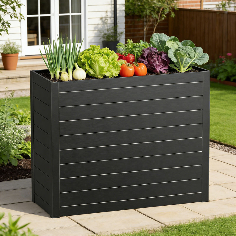 Outdoor All-Weather Long Box Planter, Black, No