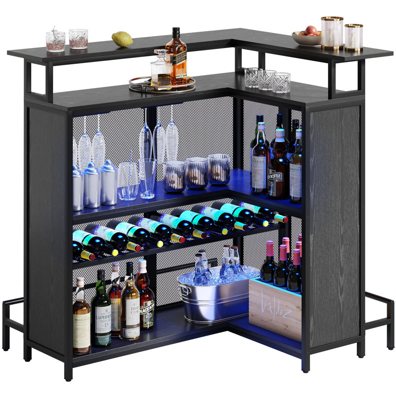 Bar Ono avec rangement, armoire de bar avec lumière DEL à détection de musique Ono, Noir