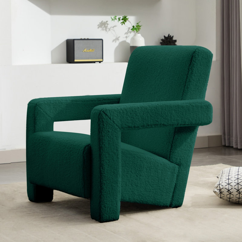 Fauteuil d'appoint rembourré en laine d'agneau moderne, Vert foncé