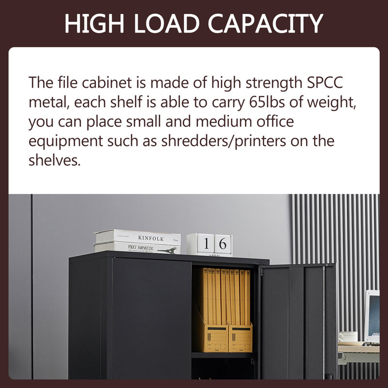 25.6'' Wide 2 - Shelf Storage Cabinet, Black
