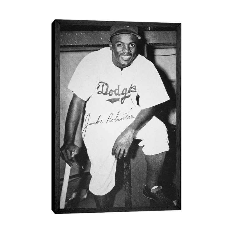 Jackie Robinson (1919-1972) - Print on Canvas, Black Framed, 101.6 cm H x 66.04 cm W